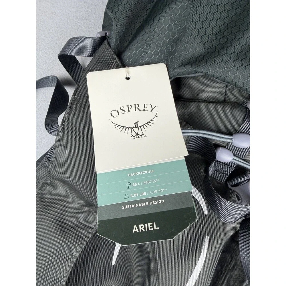 NWT Osprey Ariel 65 L Women’s Hiking Backpack Camping Pack Green Gray 3967 Cu.in - Picture 15 of 16